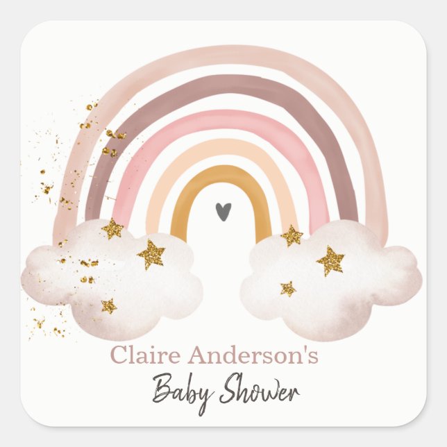 Rainbow Boho Sticker Pastel Rainbow Baby Shower (Front)