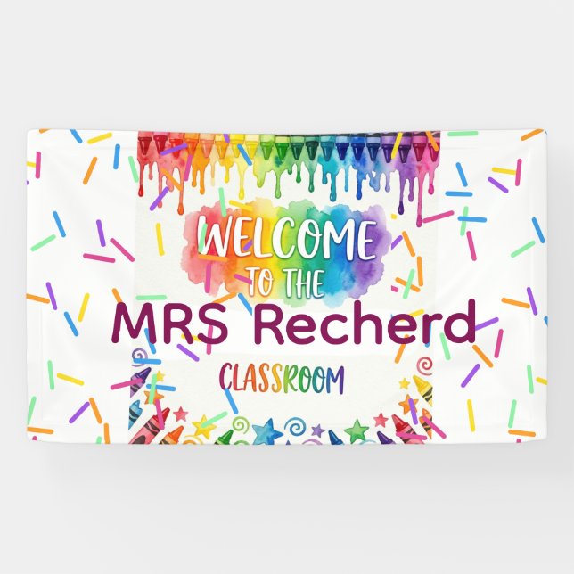 Rainbow Boho Teacher Welcome Classroom Door Sign P (Horizontal)