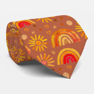 Rainbow Boho Terracotta Autumn Sun Heart Tie