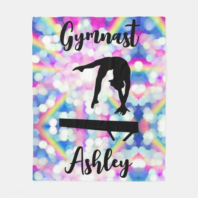Rainbow Bokeh Blast Gymnastics Beam Personalised   Fleece Blanket (Front)