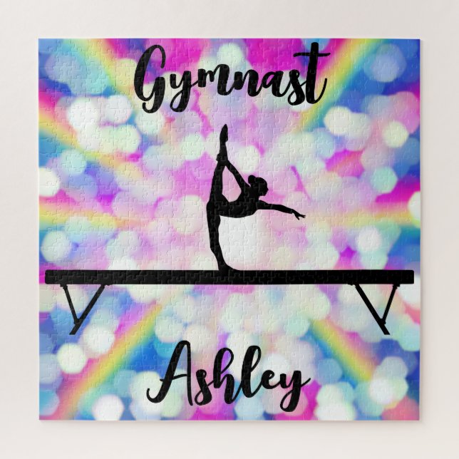 Rainbow Bokeh Blast Gymnastics Beam Personalised Jigsaw Puzzle (Vertical)