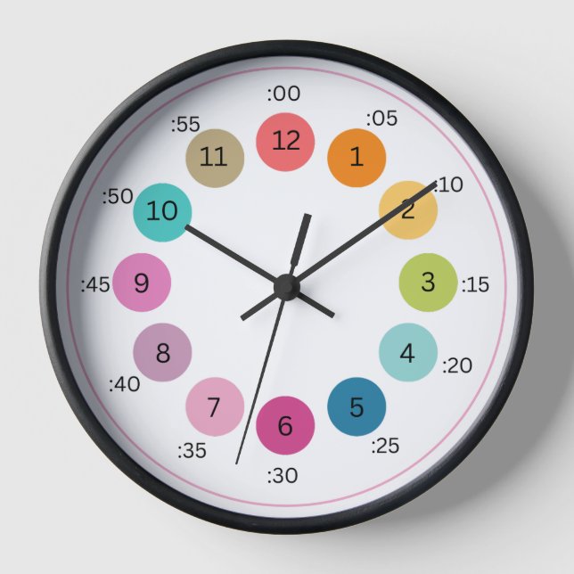 Rainbow Bold Colour Palette Learn to Tell Time Kid Clock (Front)