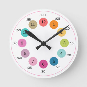 Rainbow Bold Colour Palette Learn to Tell Time Kid Round Clock