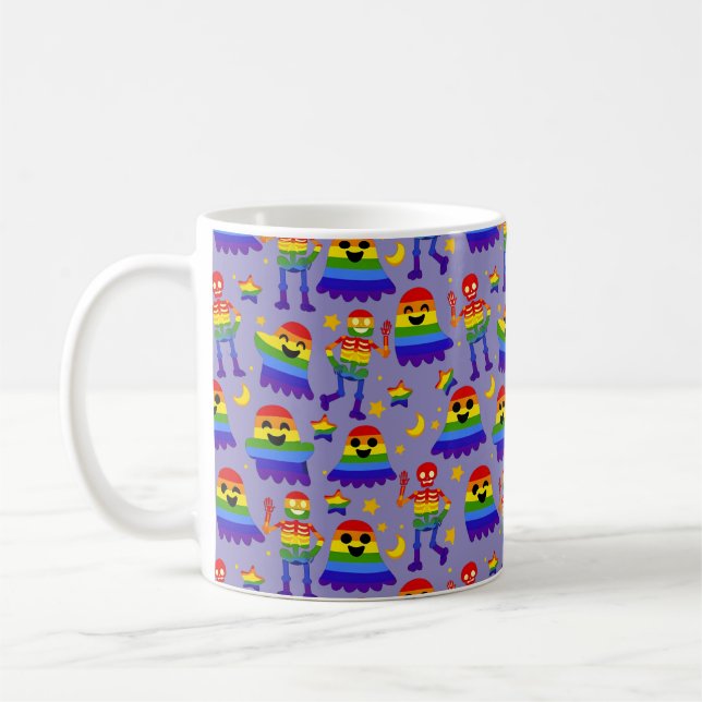 🦇🌈 Rainbow Bones & Stars  Coffee Mug (Left)