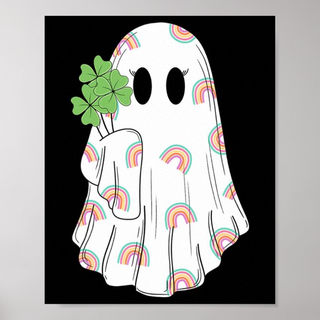 Rainbow Boo Shamrock Ghost St Patrick's Day Spooky Poster (Front)