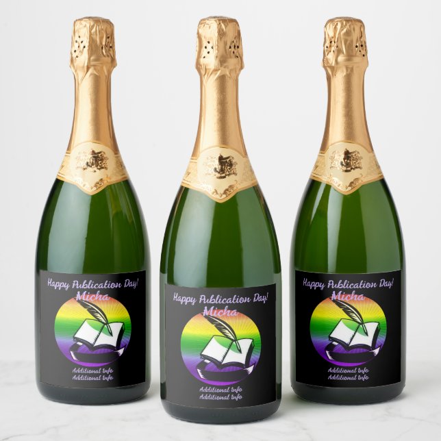 Rainbow Book And Quill Sparkling Wine Label (Bottles)