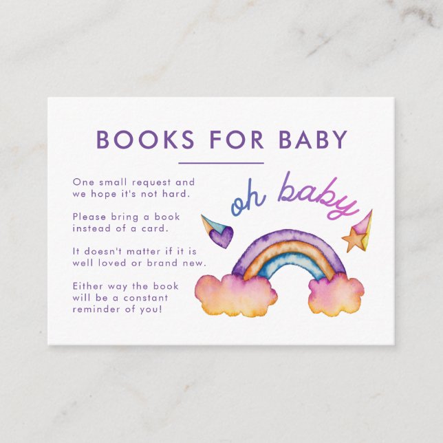 Rainbow Book Request Baby Shower Enclosure Card (Front)