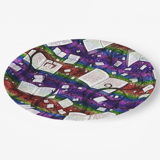 Rainbow Books Background Paper Plate (Angled)