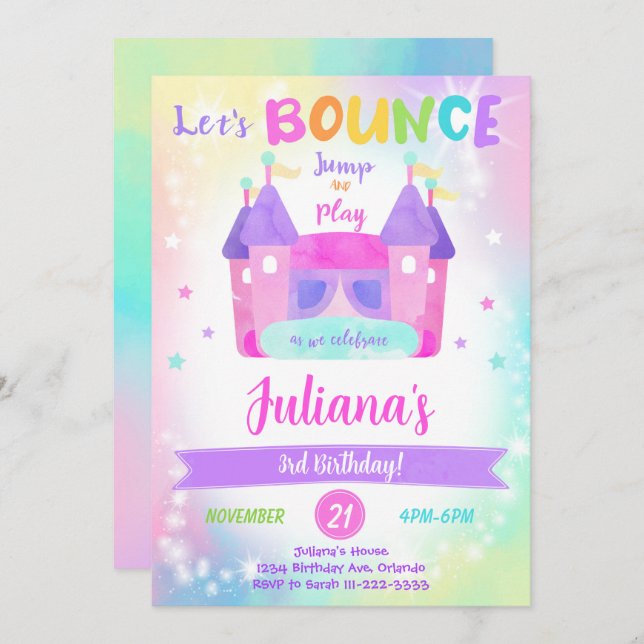 Rainbow Bounce House Birthday Invitation (Front/Back)