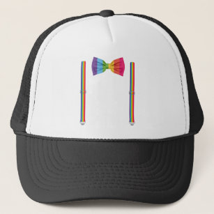Rainbow Bow Tie With Suspenders Funny LGTBQ Trucker Hat