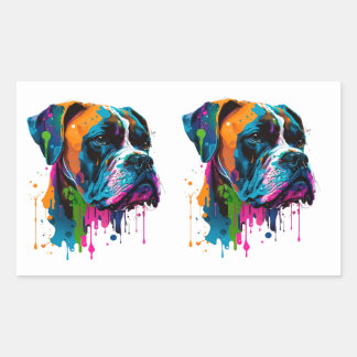 Rainbow Boxer Dog Colourful Boxer Dog Graphic T-Sh Rectangular Sticker