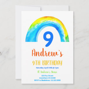 Rainbow Boys 9th birthday  Invitation