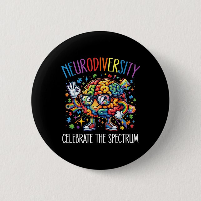 Rainbow Brain Neurodiversity Brain Autism 6 Cm Round Badge (Front)