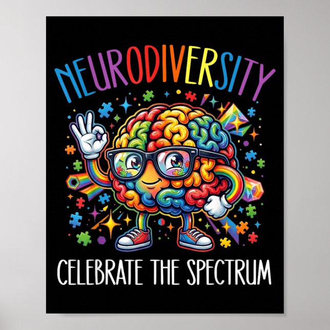Rainbow Brain Neurodiversity Brain Autism Poster (Front)