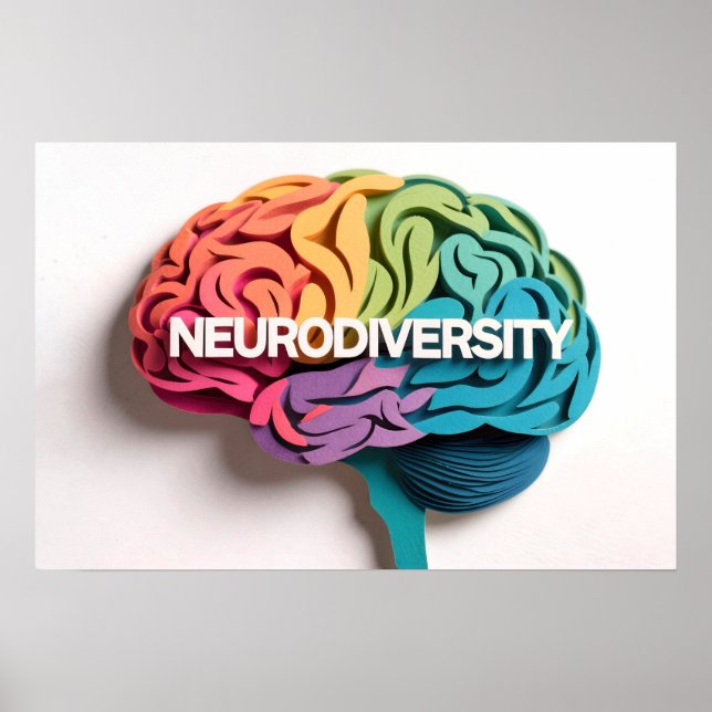 Rainbow Brain Neurodiversity Text Autism Awareness Poster (Front)