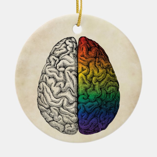 Rainbow Brain, Vintage Brain Ceramic Ornament (Front)