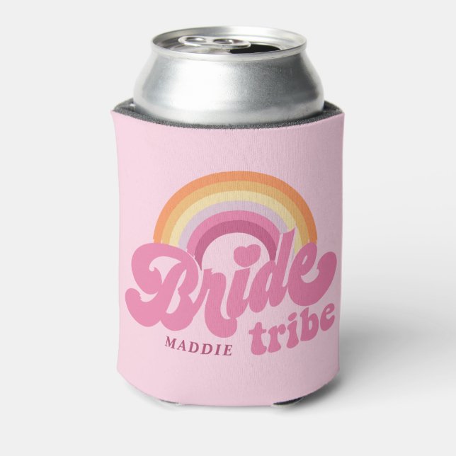 Rainbow Bride Tribe Retro Personalised Can Cooler (Can Back)