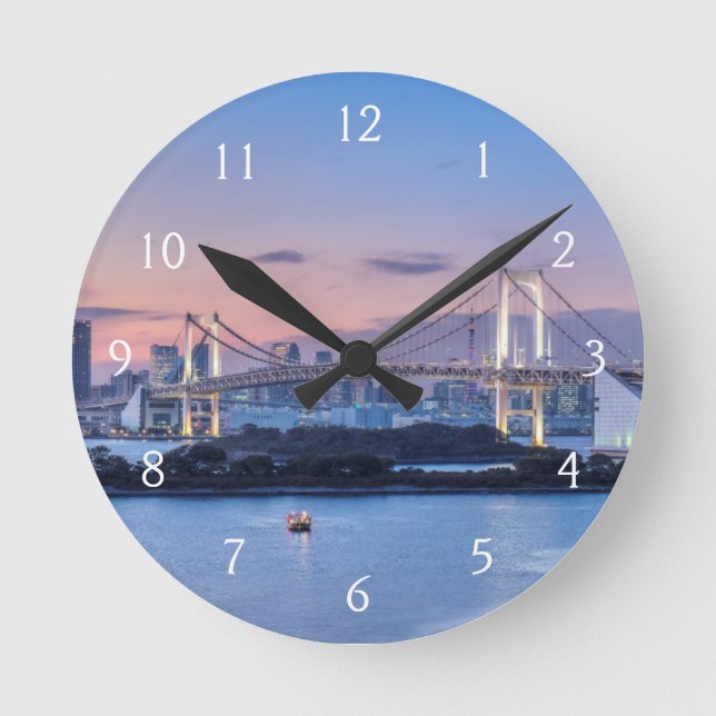 Rainbow Bridge at twilight Round Clock (Front)