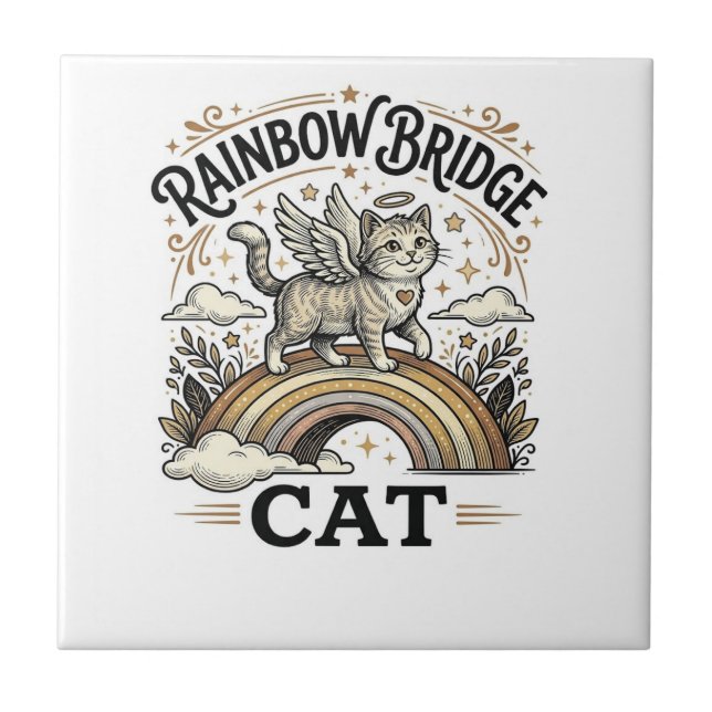 Rainbow Bridge Cat Cat Memorial Rainbow Bridge Vin Ceramic Tile (Front)