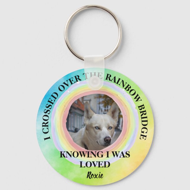 Rainbow Bridge Dog memorial, Custom photo & Name Key Ring (Front)