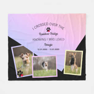 Rainbow Bridge Fold Over Pet Name Photo Fleece Blanket
