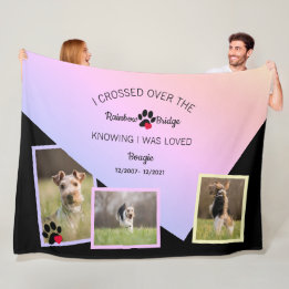 Rainbow Bridge Fold Over Pet Name Photo Large Fleece Blanket