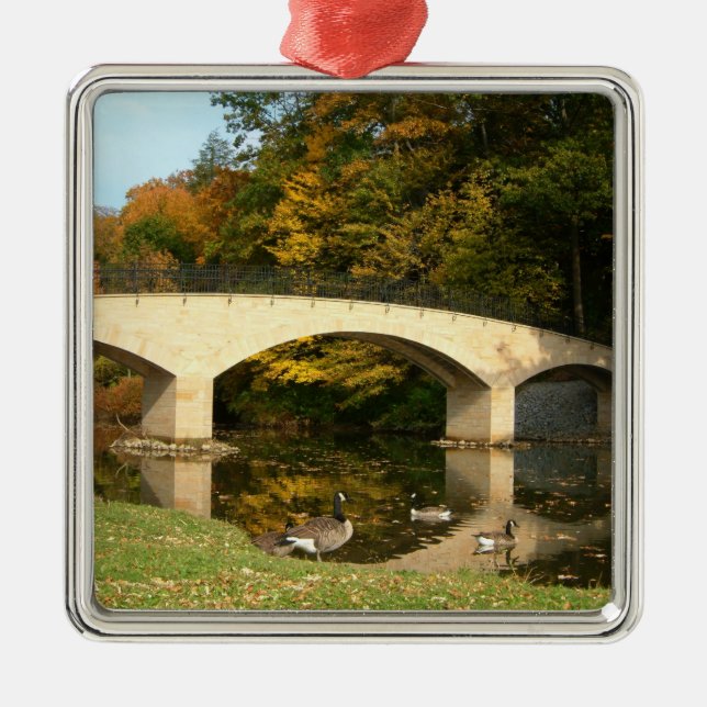 Rainbow Bridge in Fall at Grove City College Metal Tree Decoration (Front)