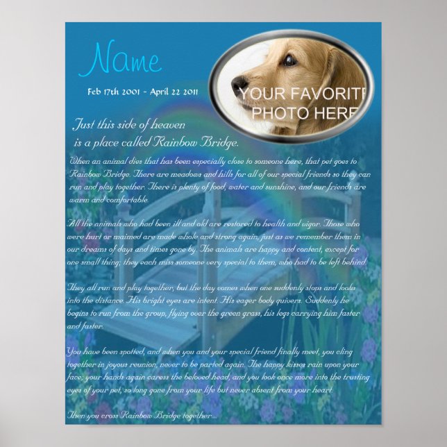 Rainbow Bridge Pet Memorial - Blue Poster (Front)