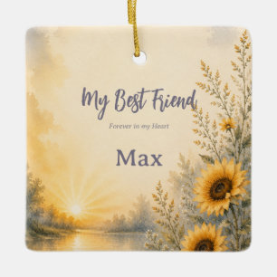 Rainbow Bridge Pet Memorial Ornament   Sunflowers