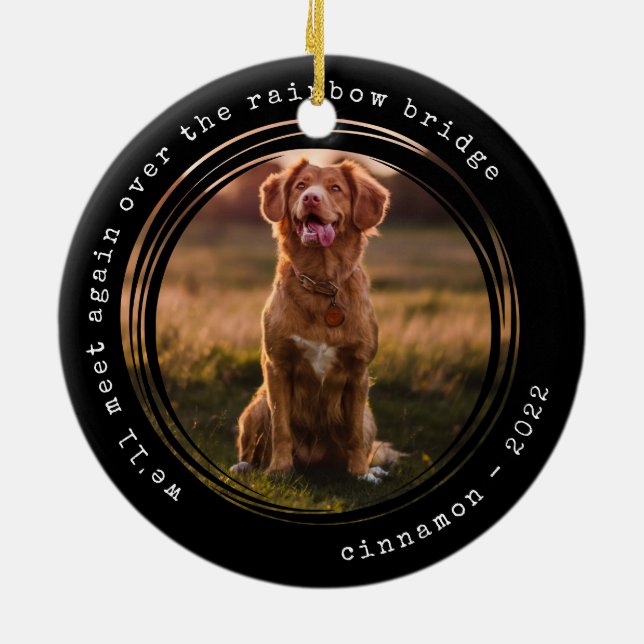 Rainbow Bridge Photo Pet Memorial  Ceramic Ornament (Back)