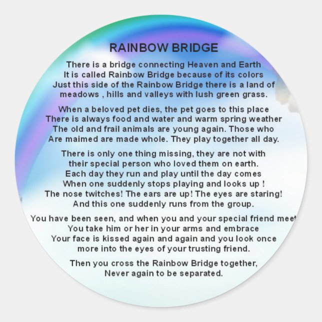 Rainbow Bridge Poem Classic Round Sticker (Front)