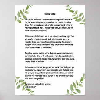 Rainbow Bridge Poem Leaves Accent Poster