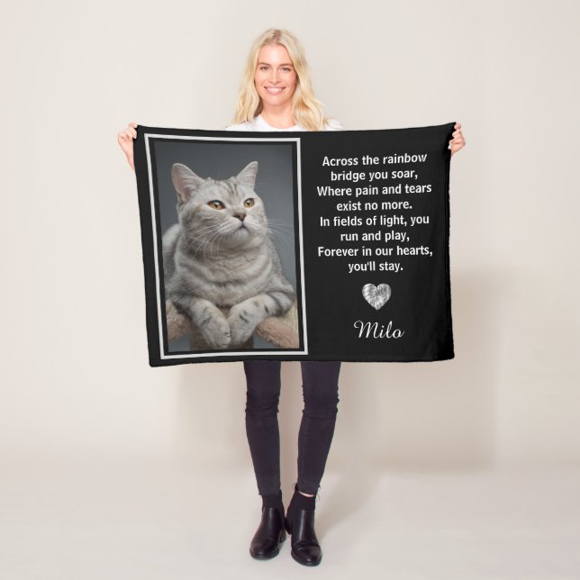 Rainbow Bridge Silver Pet Cat Dog Memorial Fleece Blanket (In Situ)
