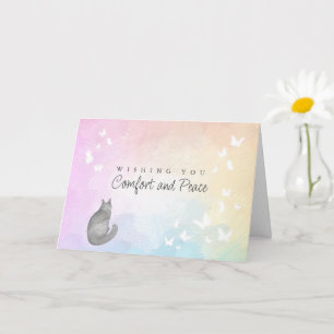 Rainbow Bridge Watercolor Gray Cat Loss Sympathy Card