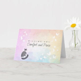 Rainbow Bridge Watercolor Tuxedo Cat Loss Sympathy Card