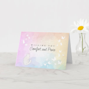 Rainbow Bridge White Cat Pet Loss Sympathy Card