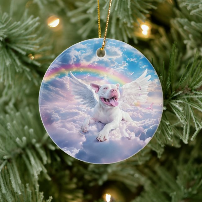 Rainbow Bridge, White Dog in Heaven  Ceramic Ornament (Tree)