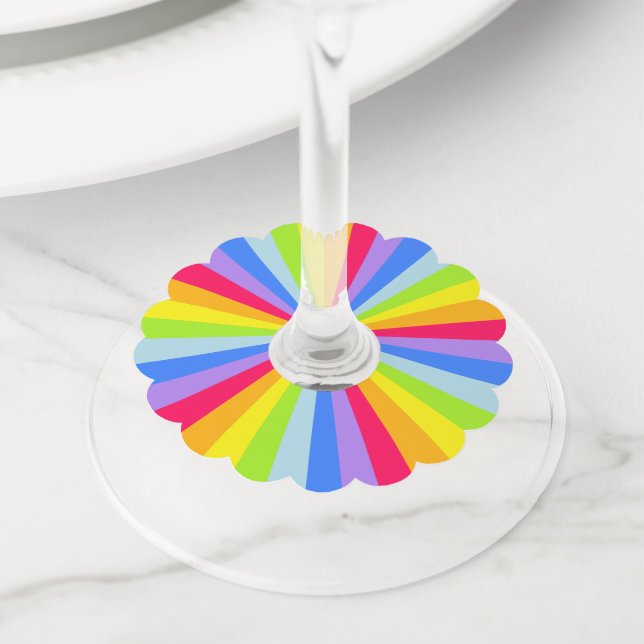 Rainbow bright and colourful wine glass tag (Close Up)