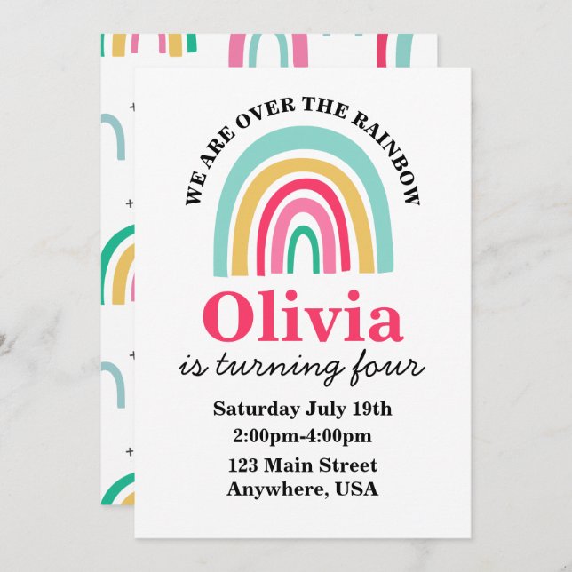Rainbow bright colours birthday invitation (Front/Back)