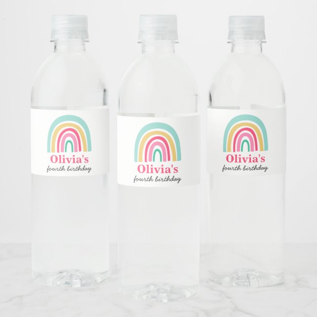 Rainbow bright colours birthday party water bottle label (Bottles)
