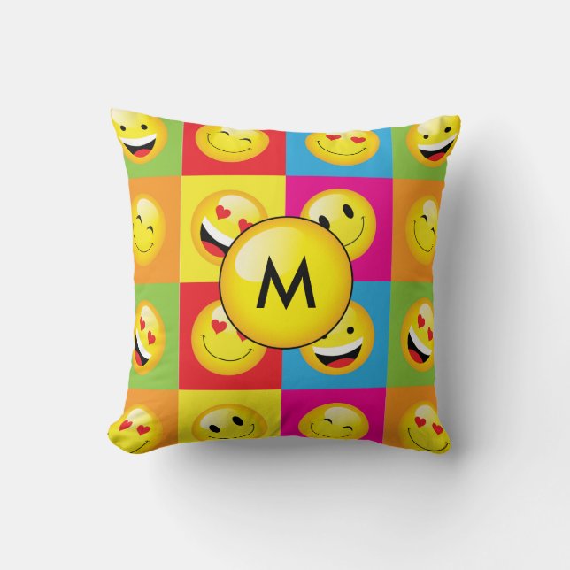 Rainbow Bright Monogram Emoji Art Pattern Cushion (Front)