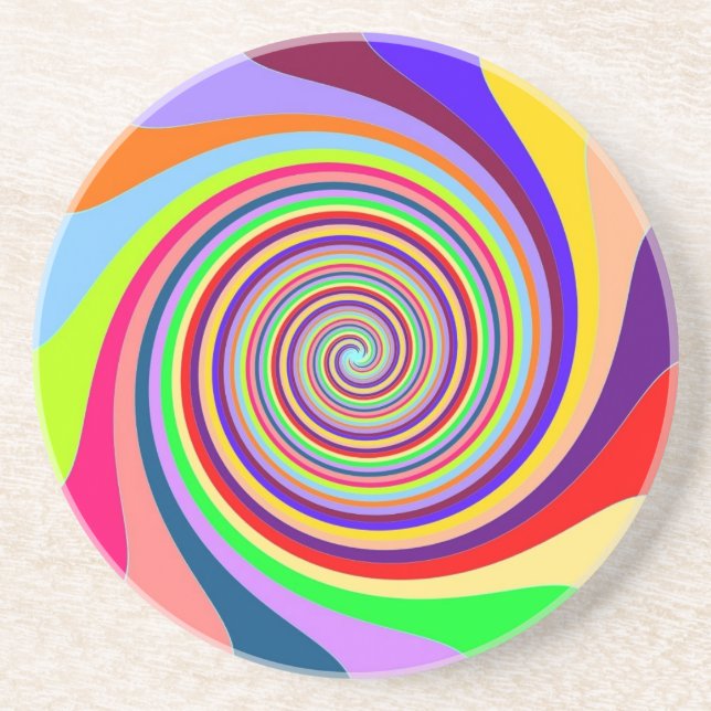 Rainbow bright psychedelic pop art candy swirl coaster (Front)