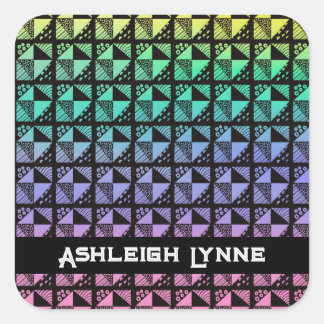 Rainbow Broken Dishes Patchwork Quilt Pattern Square Sticker
