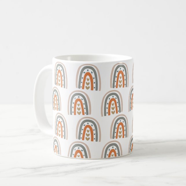 Rainbow brown beige grey modern white coffee mug (Front Left)