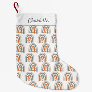 Rainbow brown beige white monogram modern small christmas stocking