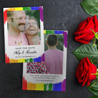 Rainbow Brush Stripes Photo Save the Date