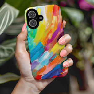 Rainbow Brush Strokes Modern Abstract Art iPhone 16 Case