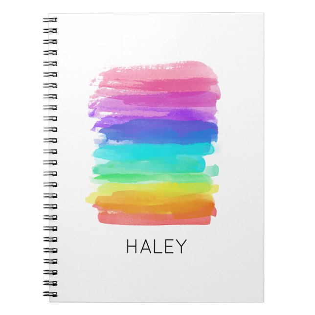 Rainbow Brushstrokes Artist NAME Modern Notebook (Front)
