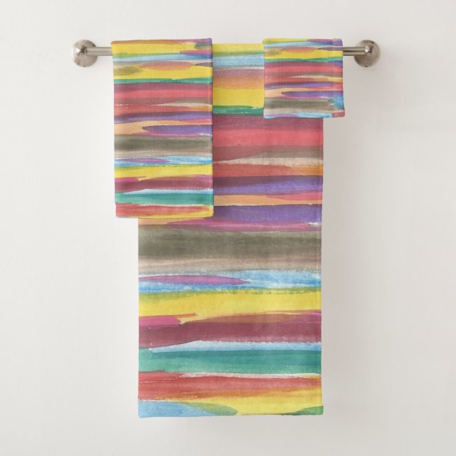 Rainbow Brushstrokes Bath Towel Set (Insitu)