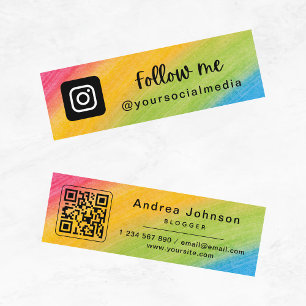 Rainbow Brushstrokes Instagram Follow QR Code Mini Business Card